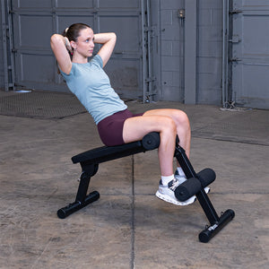 Best Fitness BFAB10B AB Folding Bench — decline sit-up, front three-quarter view