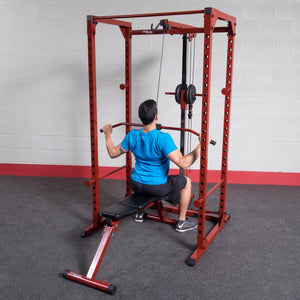 BFLA100 Lat Attachment — seated row with bench on the BFPR100R