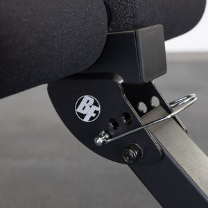 Best Fitness BFAB10B AB Folding Bench — pop-pin angle adjustment on the BF-branded pivot bracket