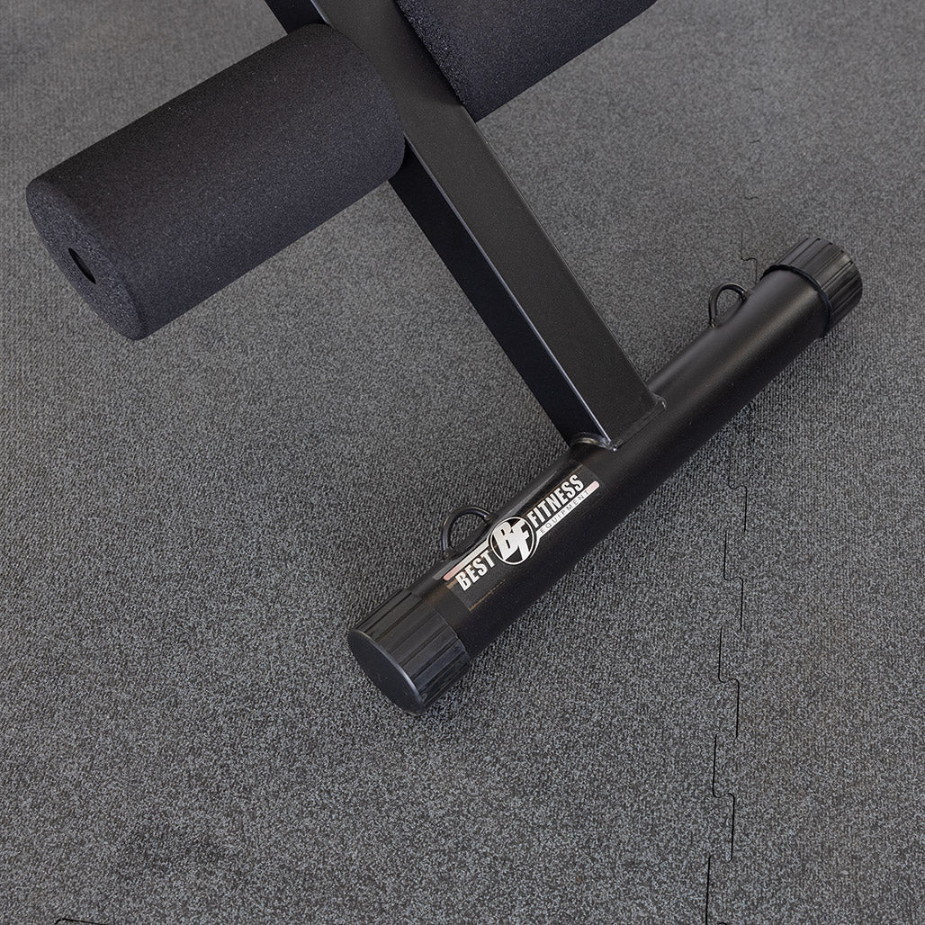 Best Fitness BFAB10B AB Folding Bench — foam foot roller and Best Fitness branded rear stabiliser tube