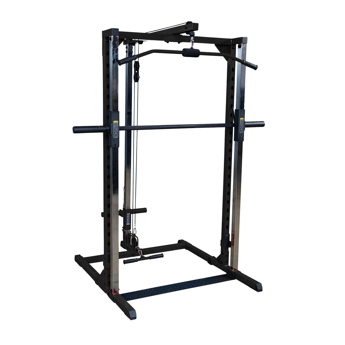BFLA250B Lat Attachment fitted to the Best Fitness BFSM250B Smith Machine on a white background