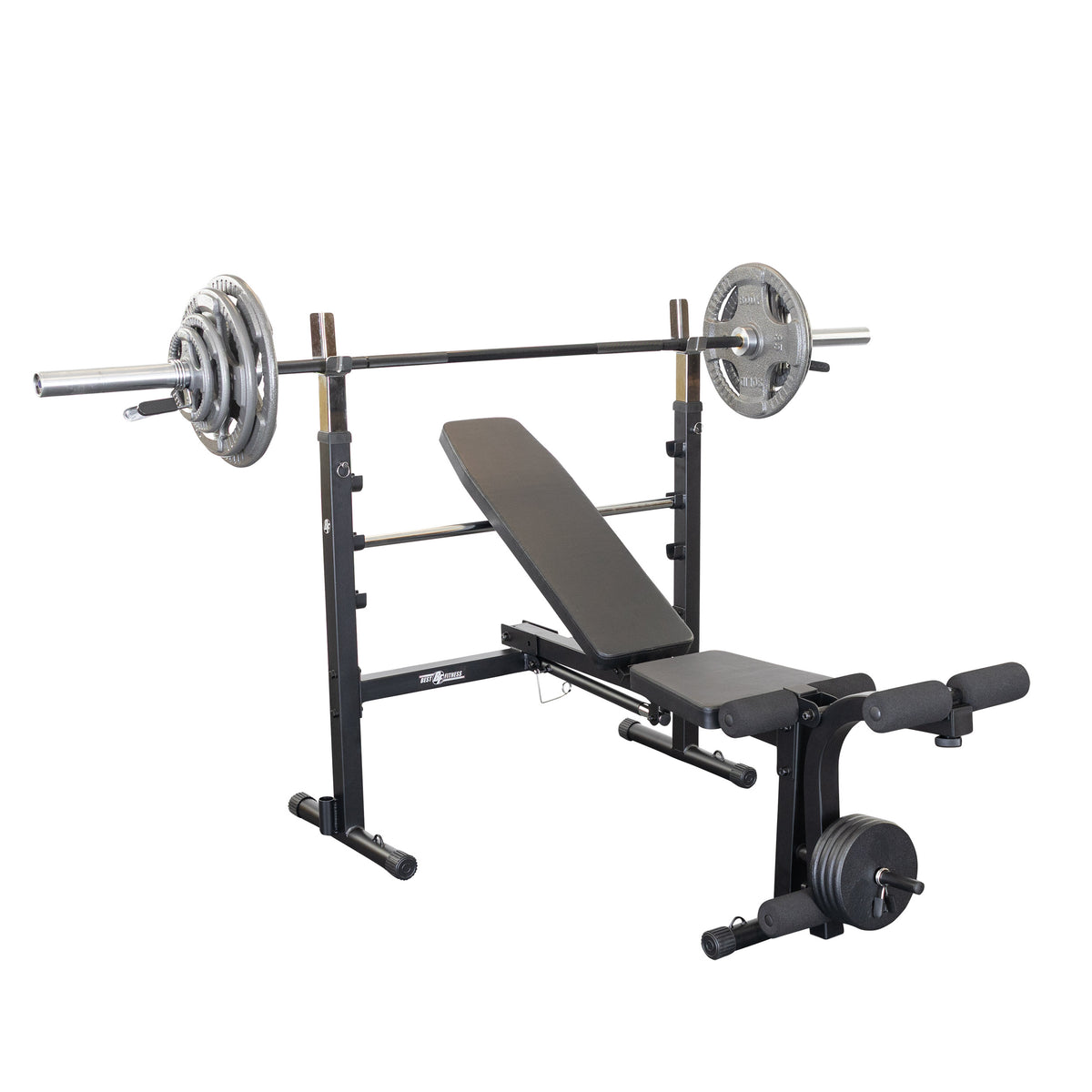 Best Fitness Olympic Bench with Leg Developer (Black Finish)
