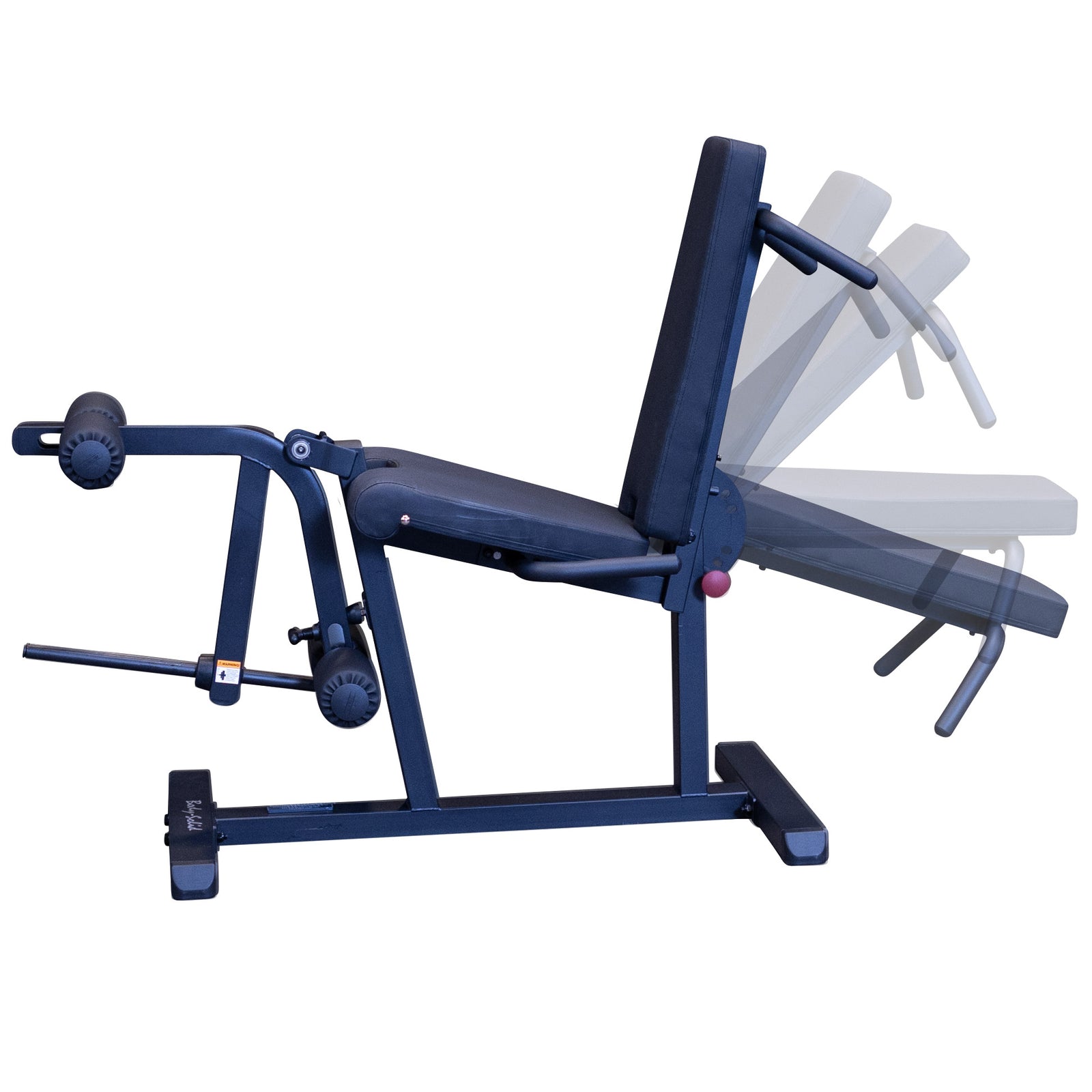Body-Solid GLCE365B leg extension & curl machine in use – seated leg extension, plate loaded
