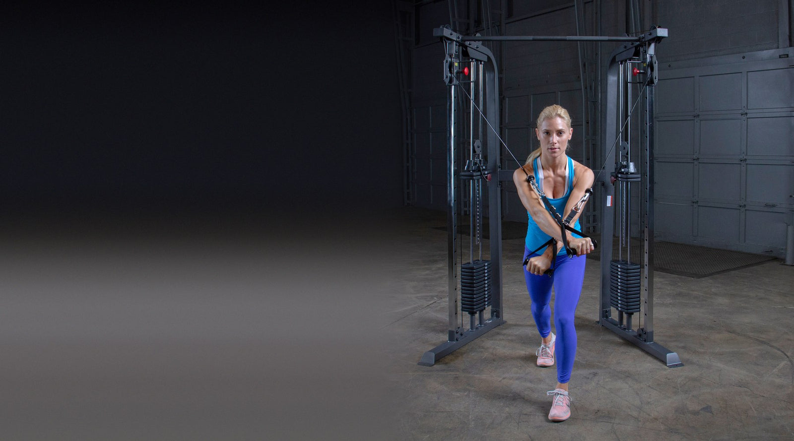 Standing cable crossover on the Powerline PFT100X functional trainer