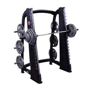 Body-Solid SCB1000B Pro ClubLine Counterbalanced Smith Machine loaded with plates, white background