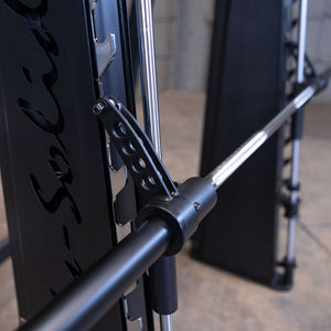 Body-Solid SCB1000B Counterbalanced Smith Machine — bar lockout hook and guide rod detail