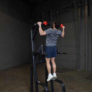 Body-Solid SVKR1000B Pro ClubLine Vertical Knee Raise — pull-up on the rock-climbing grips