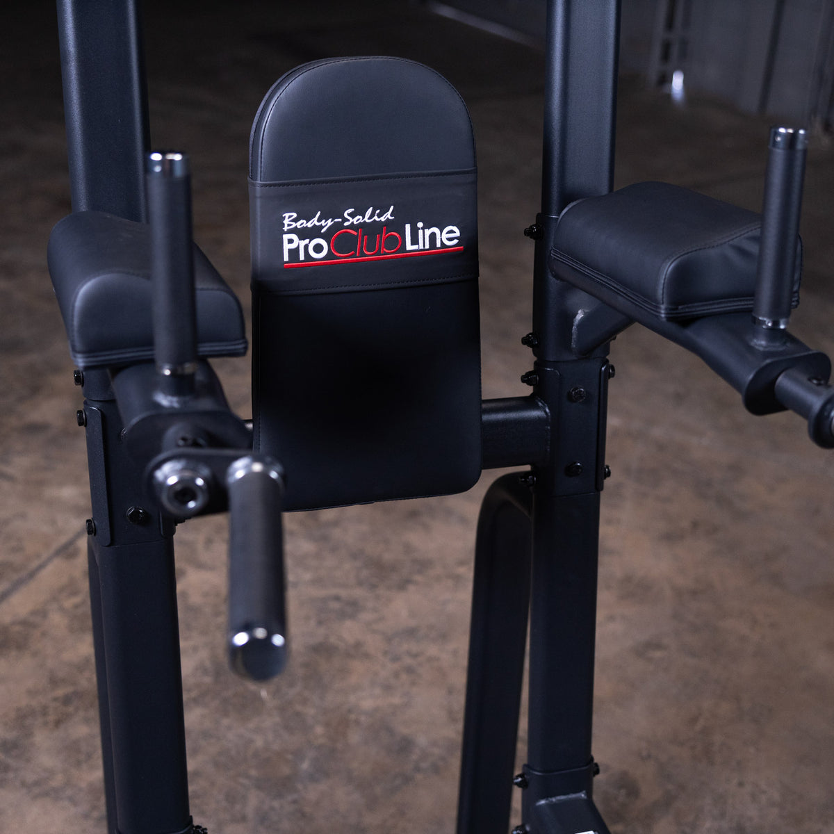 Body-Solid SVKR1000B Pro ClubLine Vertical Knee Raise — revolving dip handles and knee-raise station