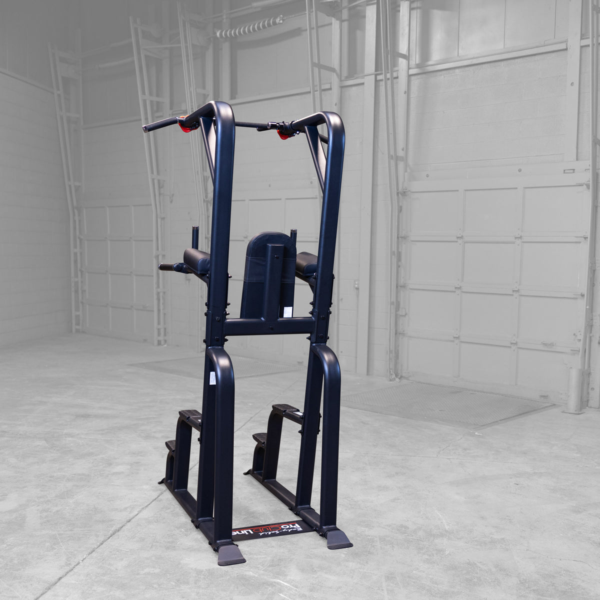 Body-Solid SVKR1000B Pro ClubLine Vertical Knee Raise, rear view showing the entry steps