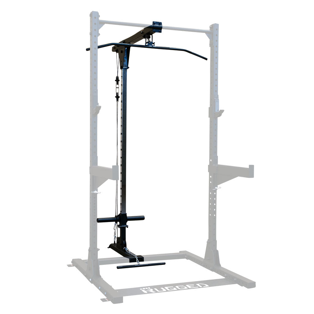 Rugged Series Y230 lat attachment fitted to the Y120 Half Rack on a white background