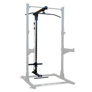 Rugged Series Y230 lat attachment fitted to the Y120 Half Rack on a white background