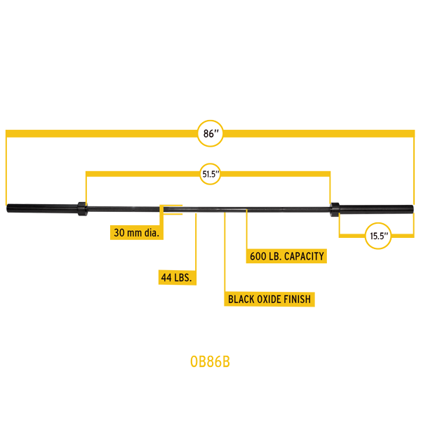 Body-Solid 7 ft (2.18m) Olympic Bar Black.