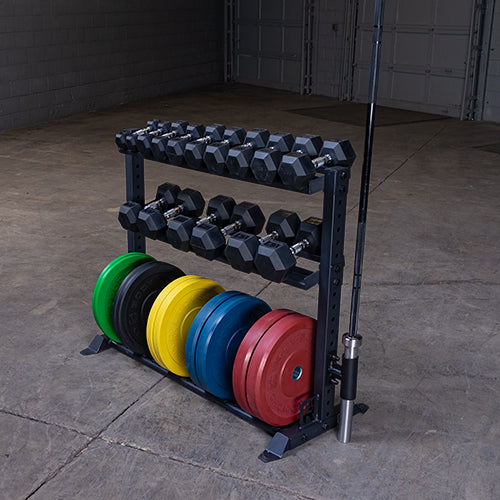 Rugged Y255 upright-mount bar holder storing an Olympic barbell vertically
