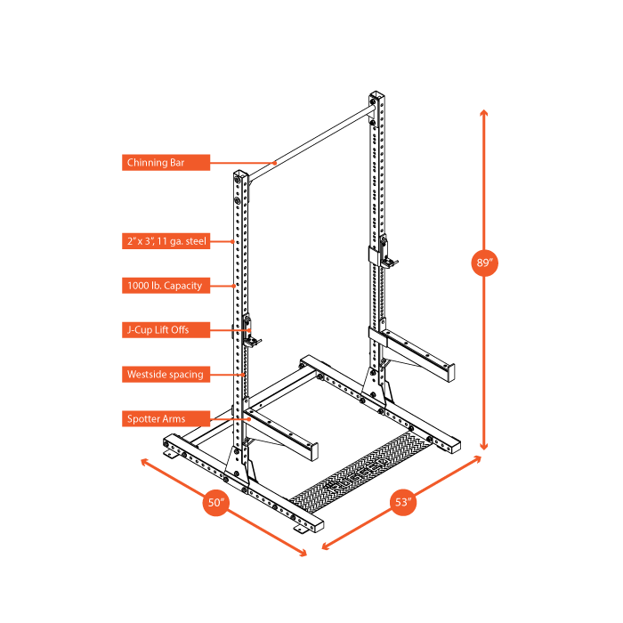 Rugged Y120 half rack in 2x3 11-gauge steel, front view